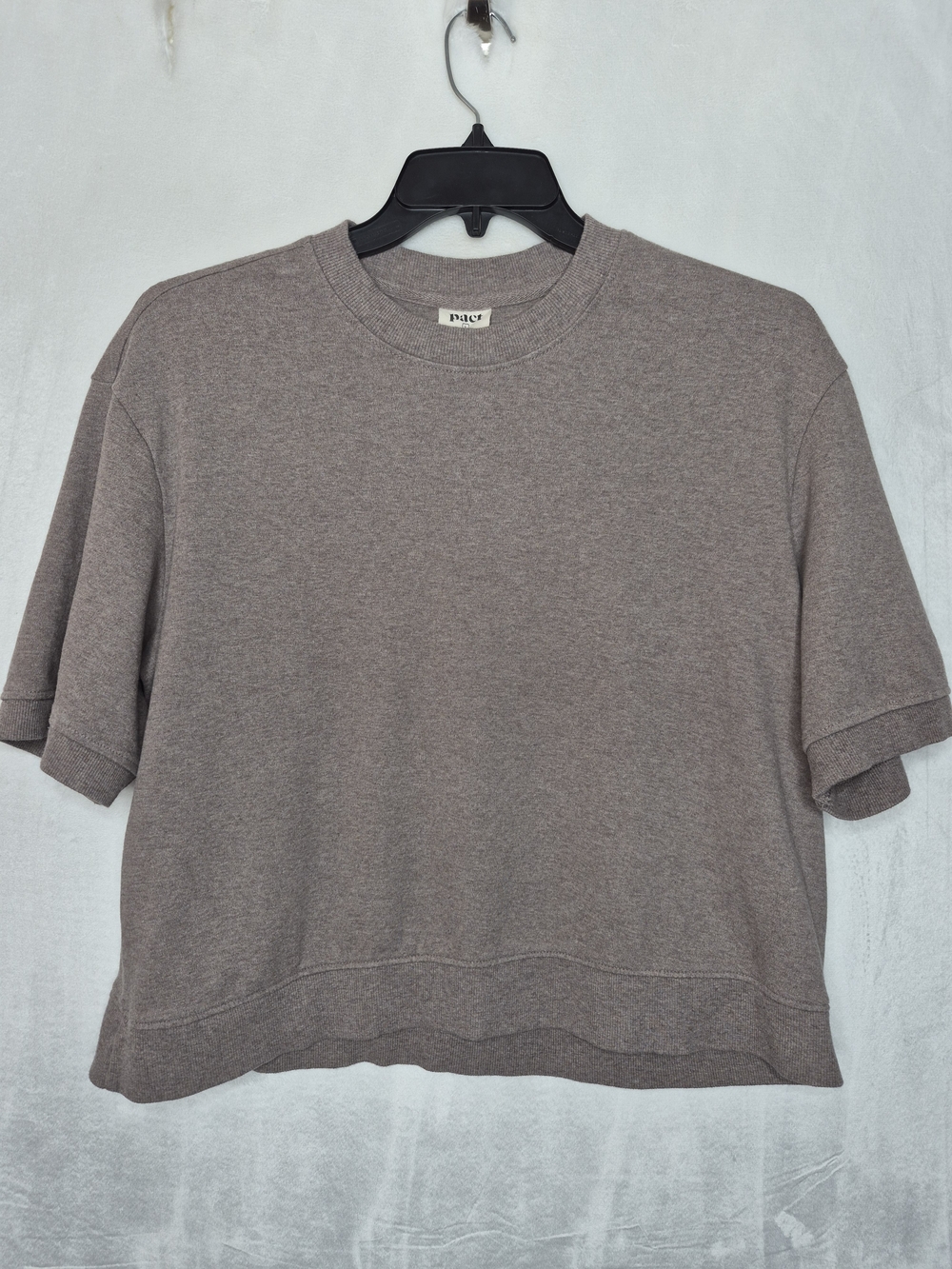 Pact Organic Cotton Short Sleeve Sweatshirt Sweater Top Heather Taupe Brown L